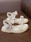 Casual παιδικά σανδάλια με κορδέλα και μαργαριτάρι διακόσμηση