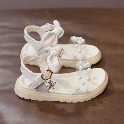 Casual παιδικά σανδάλια με κορδέλα και μαργαριτάρι διακόσμηση