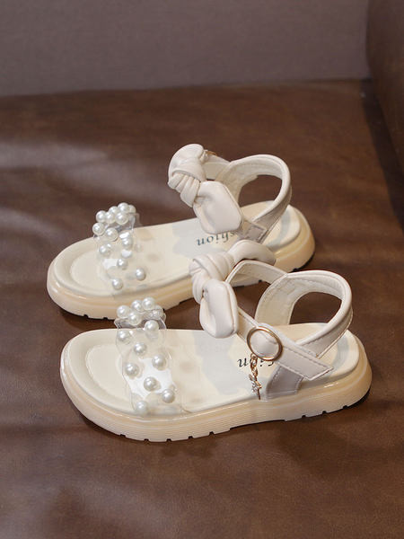 Casual παιδικά σανδάλια με κορδέλα και μαργαριτάρι διακόσμηση