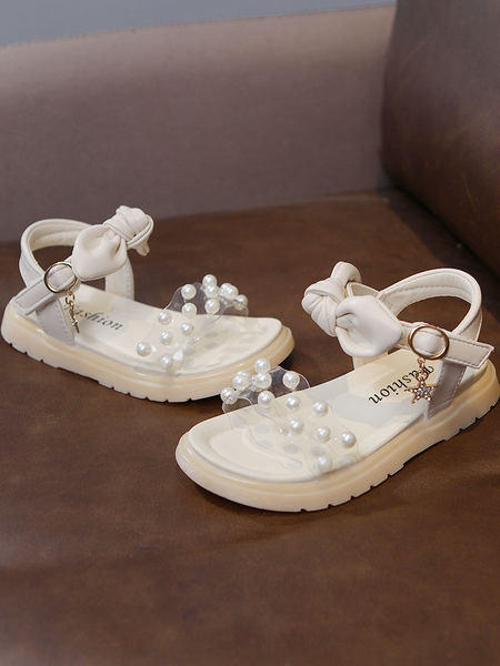 Casual παιδικά σανδάλια με κορδέλα και μαργαριτάρι διακόσμηση