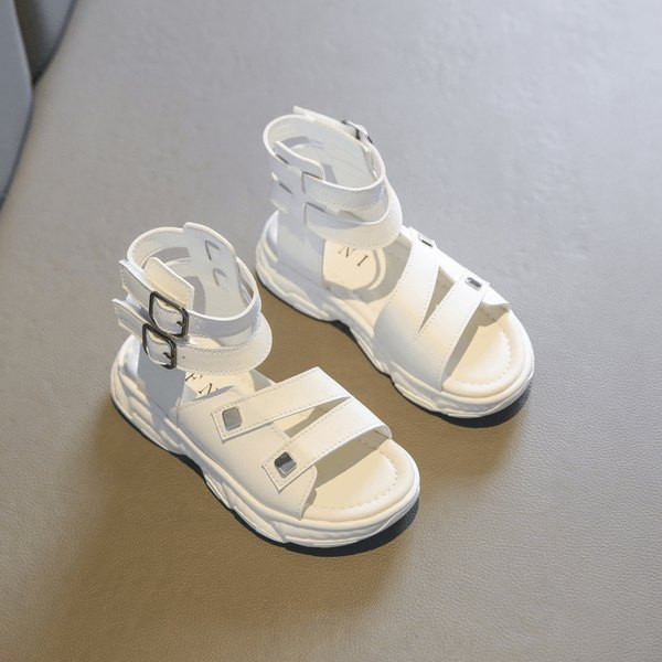 Bērnu mākslīgās ādas sandales melnā un baltā krāsā