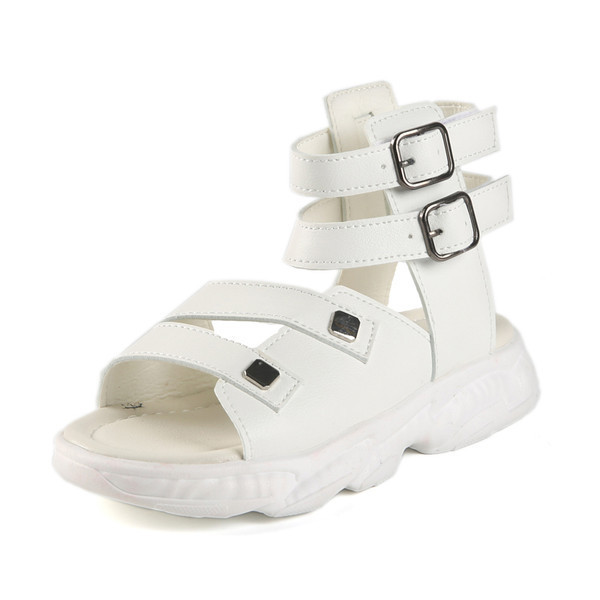 Bērnu mākslīgās ādas sandales melnā un baltā krāsā