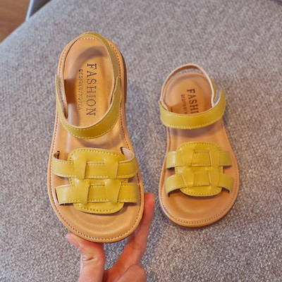 Kolmes värvitoonis takjapaelaga nahast laste sandaalid