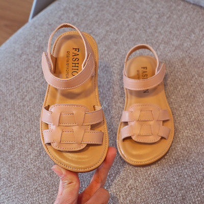 Kolmes värvitoonis takjapaelaga nahast laste sandaalid