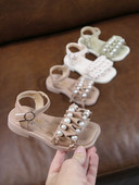 Παιδικά έκο δερμάτινα σανδάλια με μαργαριτάρι και αγκράφα