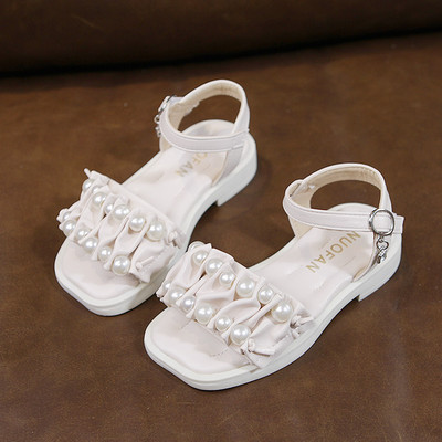 Παιδικά έκο δερμάτινα σανδάλια με μαργαριτάρι και αγκράφα