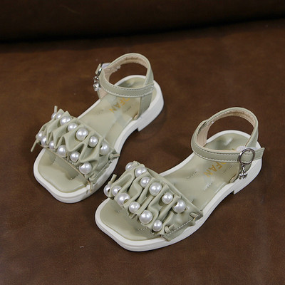 Παιδικά έκο δερμάτινα σανδάλια με μαργαριτάρι και αγκράφα