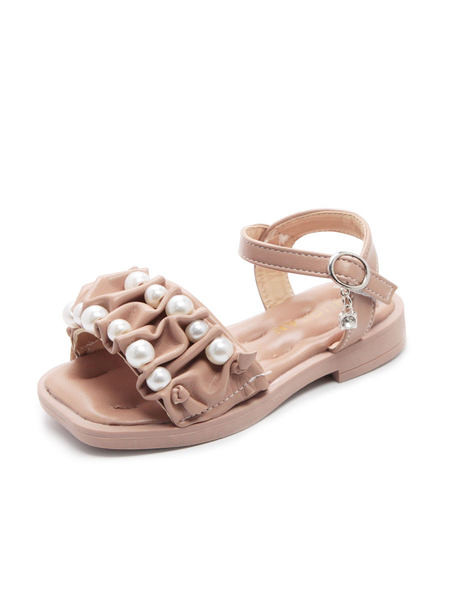 Παιδικά έκο δερμάτινα σανδάλια με μαργαριτάρι και αγκράφα