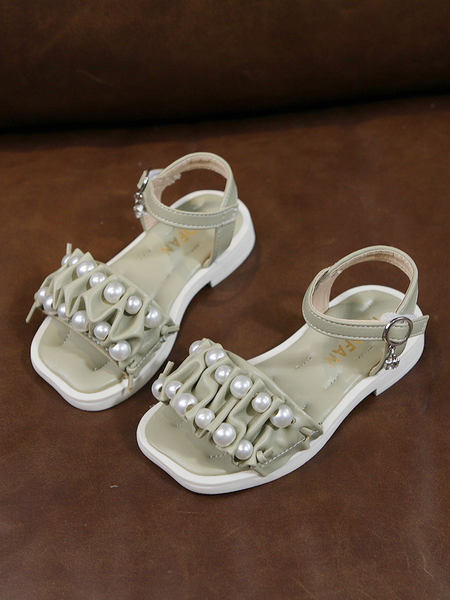 Παιδικά έκο δερμάτινα σανδάλια με μαργαριτάρι και αγκράφα