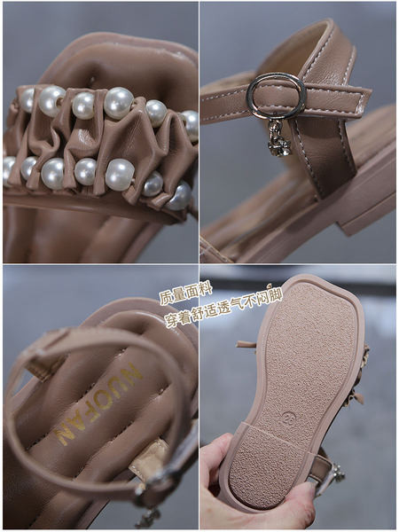 Παιδικά έκο δερμάτινα σανδάλια με μαργαριτάρι και αγκράφα