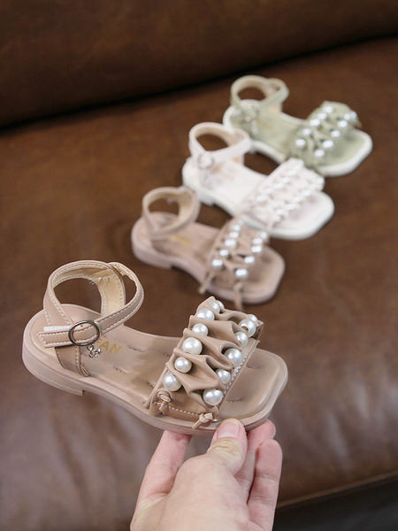 Παιδικά έκο δερμάτινα σανδάλια με μαργαριτάρι και αγκράφα