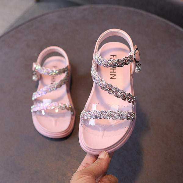 Παιδικά σανδάλια με λαμπερό αποτέλεσμα σε δύο χρώματα