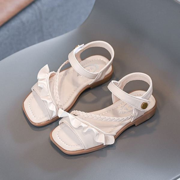 Παιδικά έκο δερμάτινα σανδάλια με βολάν σε δύο χρώματα