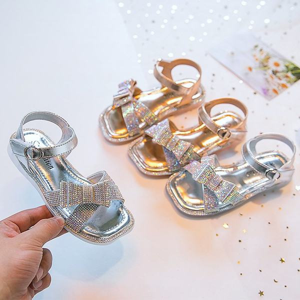 Bērnu elegantas sandales ar akmeņiem un lenti