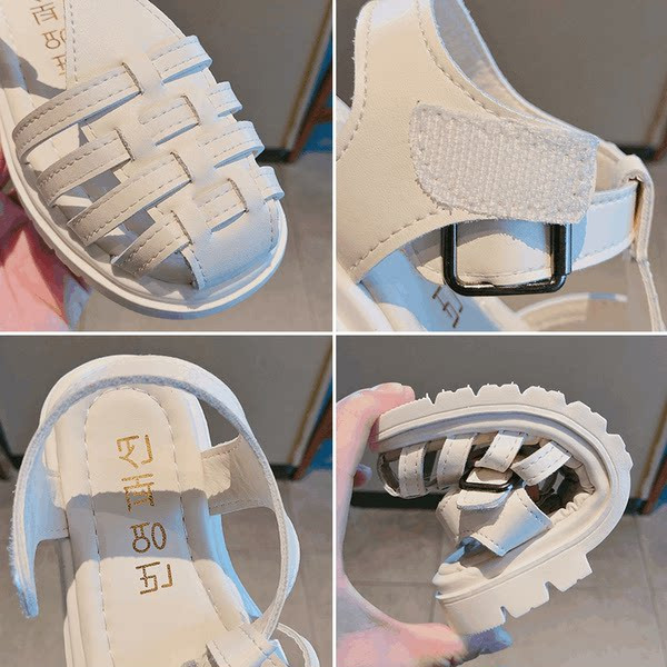 Bērnu ādas sandales melnā un baltā krāsā