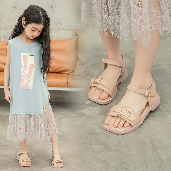 Ādas bērnu sandales ar sprādzēm meitenēm