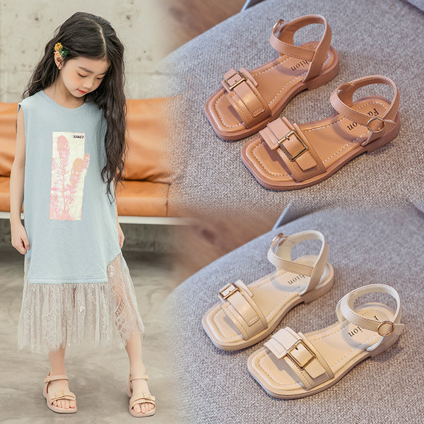 Ādas bērnu sandales ar sprādzēm meitenēm