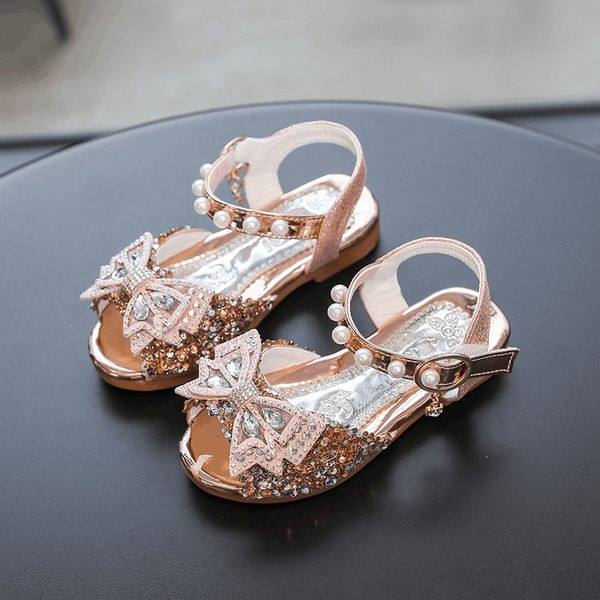 Bērnu spīdīgas sandales ar pērlēm un spīdīgu efektu