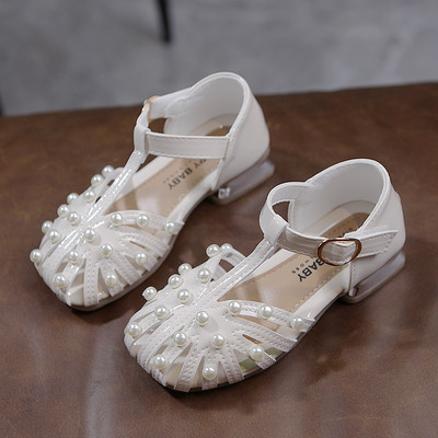 Ležerne dječje sandale s kožnim remenčićima i perlicama