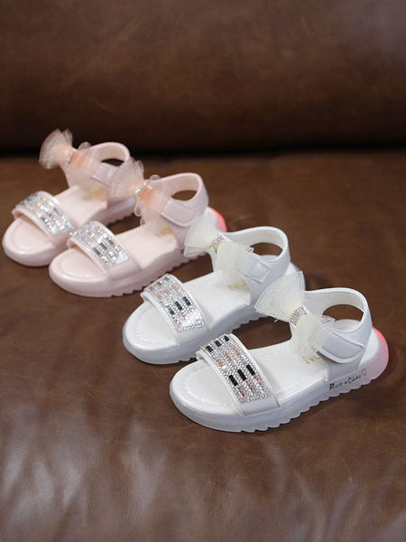 Φωτεινά παιδικά σανδάλια με κορδέλα και επίπεδη σόλα