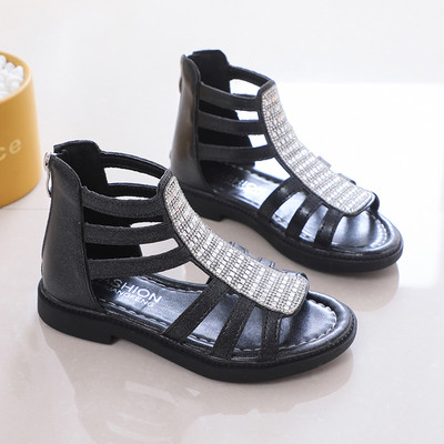 Romiešu stila bērnu sandales ar akmeņiem un rāvējslēdzēju