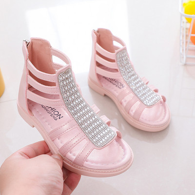 Romiešu stila bērnu sandales ar akmeņiem un rāvējslēdzēju