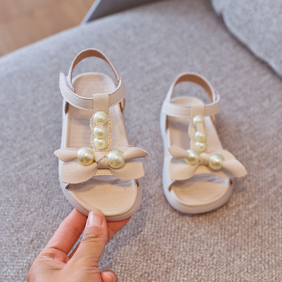 Uus mudel eco-nahast paela ja pärlitega laste sandaalid tüdrukutele