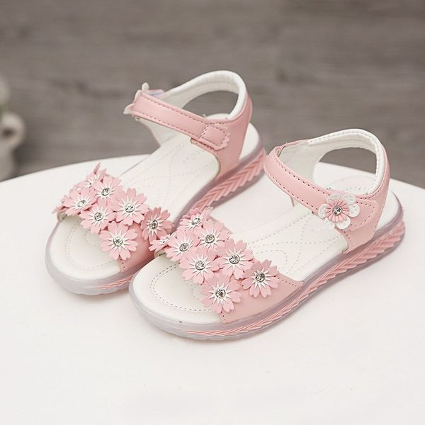 Lilledest ja kividest 3D kaunistusega laste sandaalid tüdrukutele