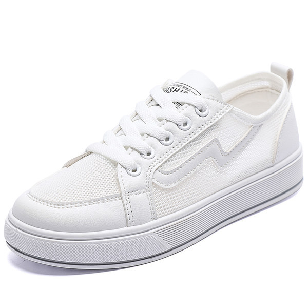 Tīkla sieviešu kedas ar plakanu zoli - baltā krāsā