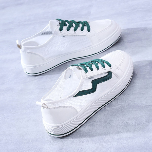 Tīkla sieviešu kedas ar plakanu zoli - baltā krāsā