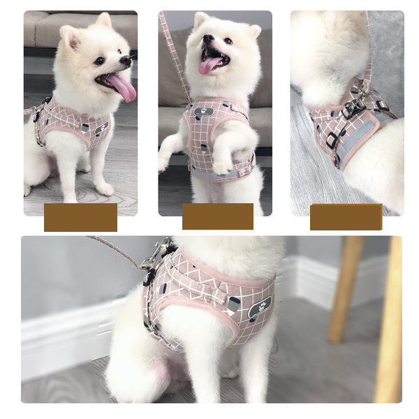 Нов модел кариран нагръдник с повод за кучета 