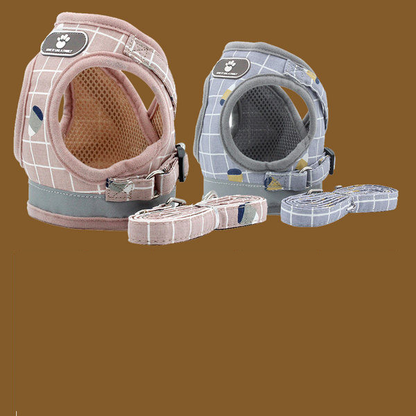 Нов модел кариран нагръдник с повод за кучета 