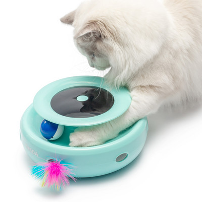 Elektrinis katės žaislas su plunksnomis ir kamuoliukais