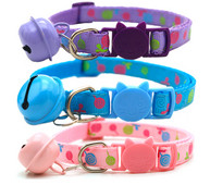 Spalvingas katės antkaklis su kelių spalvų varpeliu