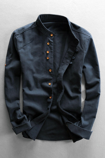 Нов модел мъжка риза от лека материя с дълъг ръкав и копчета 