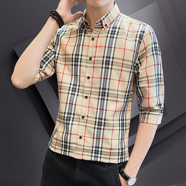 Карирана мъжка риза  с 3/4 ръкав и класическа яка