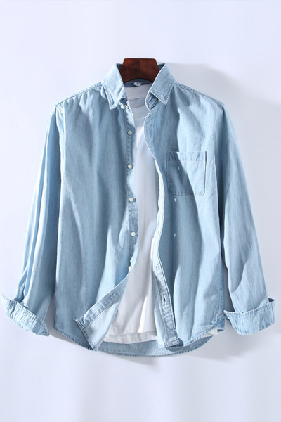 Ανδρικό πουκάμισο με μακριά μανίκια και πλαϊνή τσέπη - τζιν