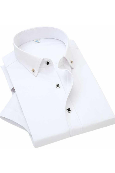 Мъжка риза  два модела с къс и дълъг ръкав и метални елементи на яката 