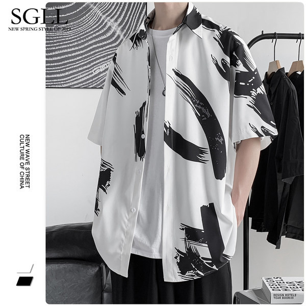 Широка лятна риза с шарен десен