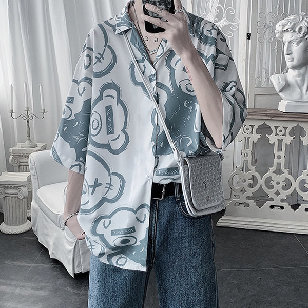 Мъжка широка риза с копчета и класическа яка 