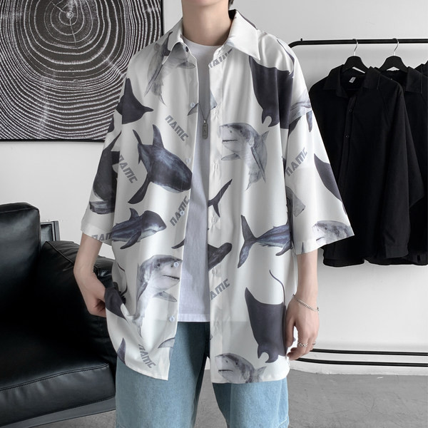 Мъжка широка риза с копчета и класическа яка 