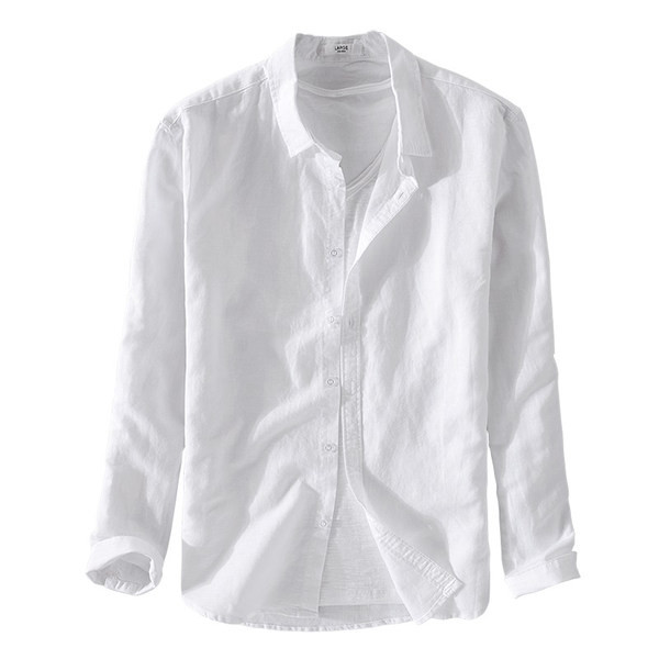 Ленена риза изчистен модел с подвиващи се ръкави и класическа яка