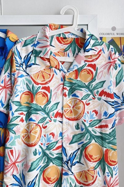 Многоцветна мъжка лятна риза с къс ръкав