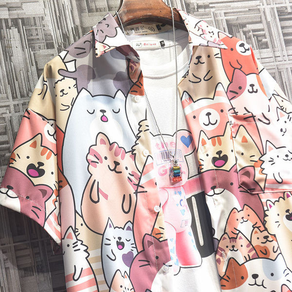 Мъжка широка риза с копчета и къс ръкав 