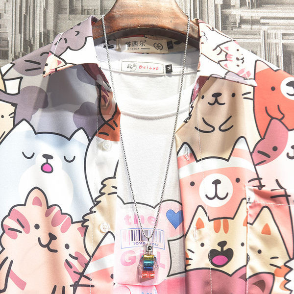 Мъжка широка риза с копчета и къс ръкав 