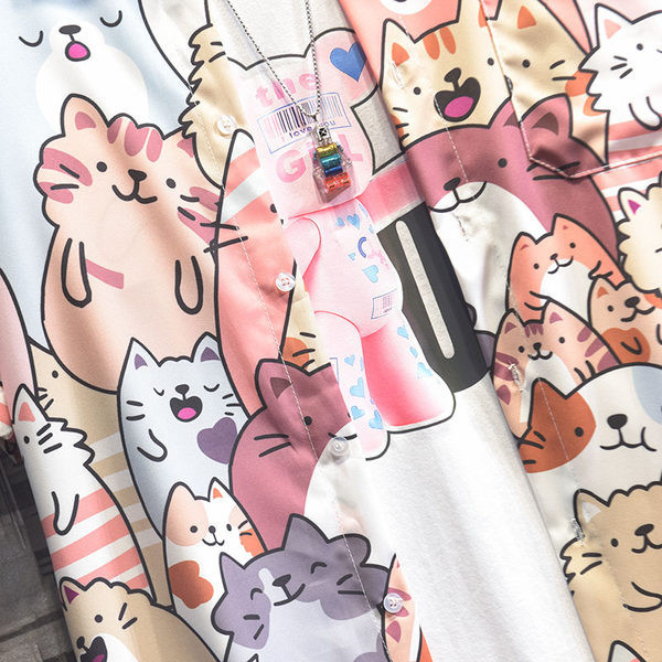 Мъжка широка риза с копчета и къс ръкав 