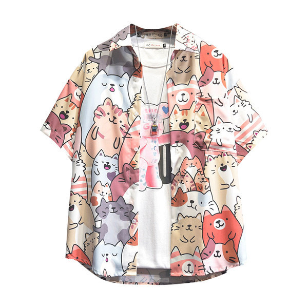 Мъжка широка риза с копчета и къс ръкав 