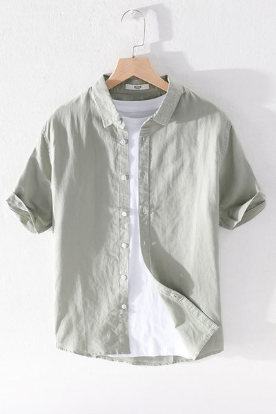 Стилна мъжка риза с копчета и къси ръкави в няколко цвята