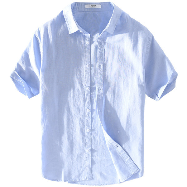 Стилна мъжка риза с копчета и къси ръкави в няколко цвята