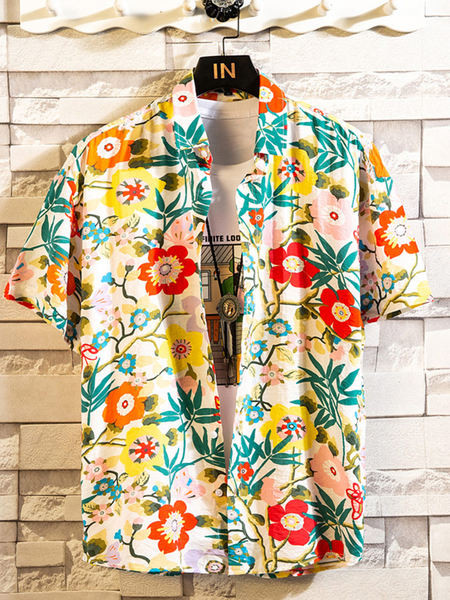Мъжка лятна риза с флорален десен